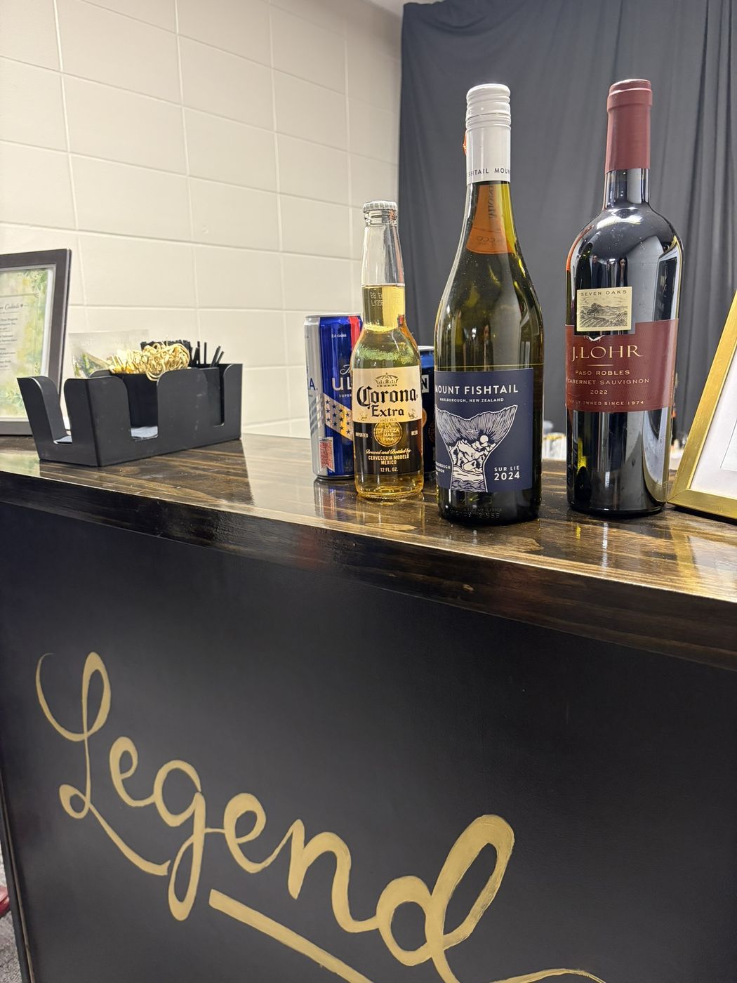 Full bar setup at a private birthday celebration